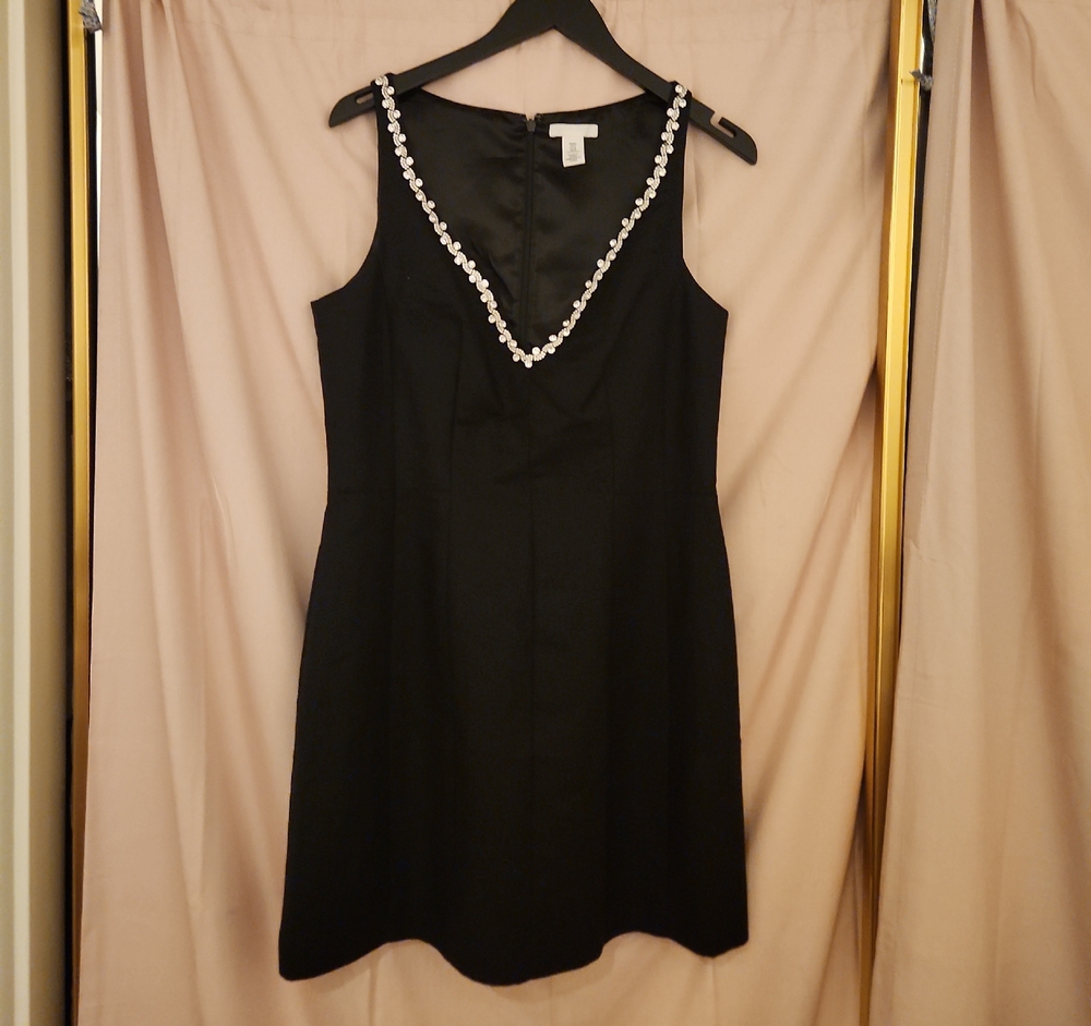 H&M Black Mini Dress with Pearl Accents